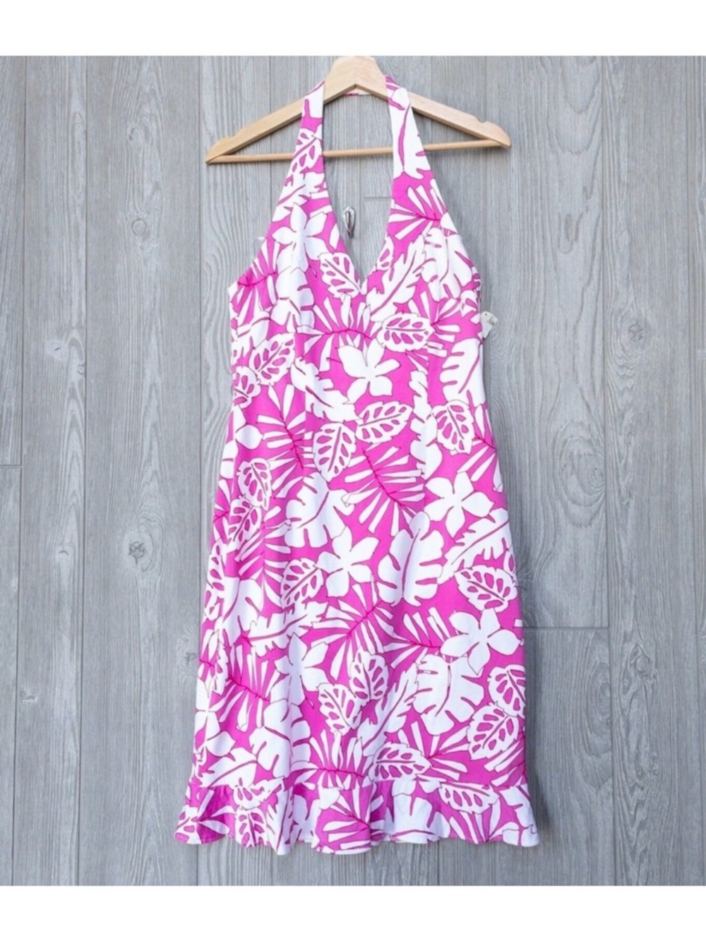 NWT David Meister Pink & White Floral Halter dress, cotton